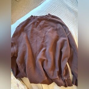 Aerie brown ribbed crewneck sweatshirt